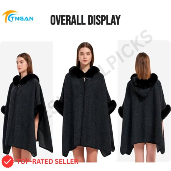 Wool Blend Cardigan Shawl Cape Cloak Hoodie Coat Elegant Winter Warm Oversized - Picture 3 of 7